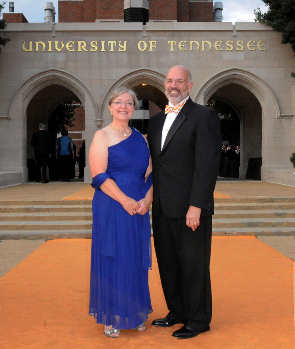 Joe and Deb DiPietro attend an orange carpet gala at the UT Health Science Center