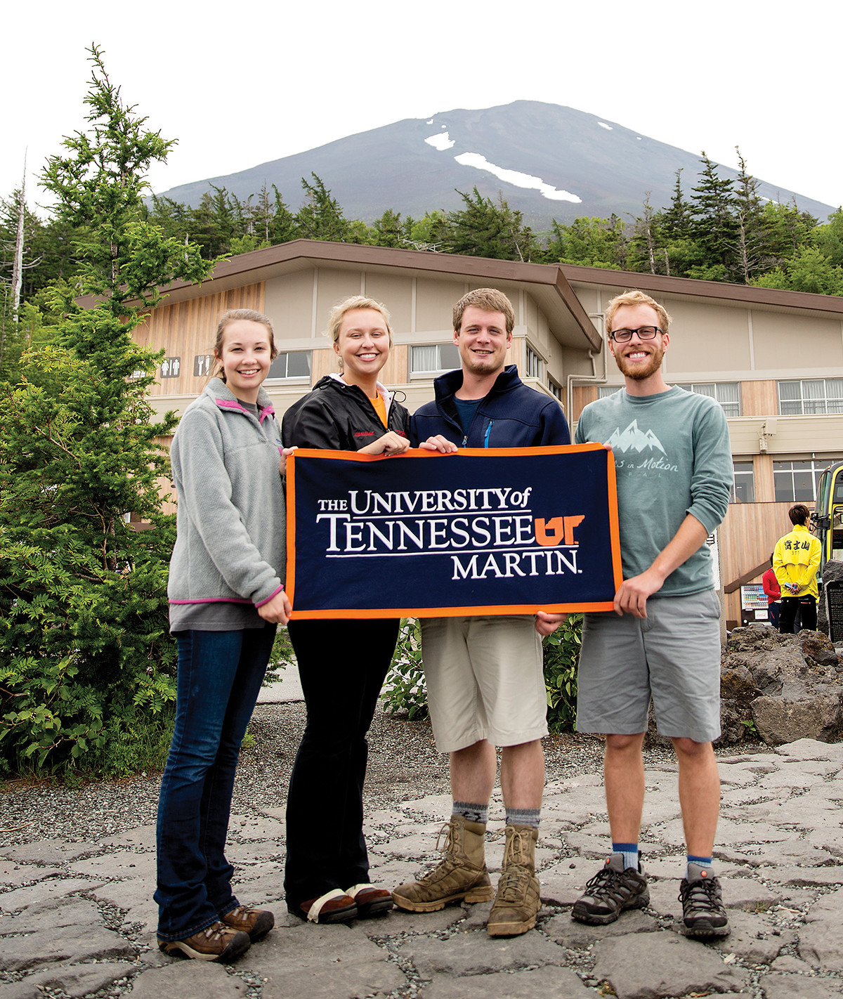UT Martin students at the base of Mt. Fuji: Maryanna McClure, Caroline Parish, Chase Haynes, and John Sellers.