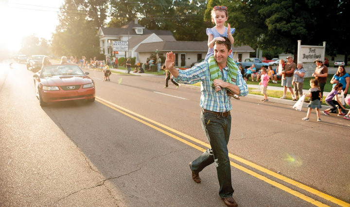 Jake Bynum and daughter Ella in the Tennsee Soybean Festival parade in 2014