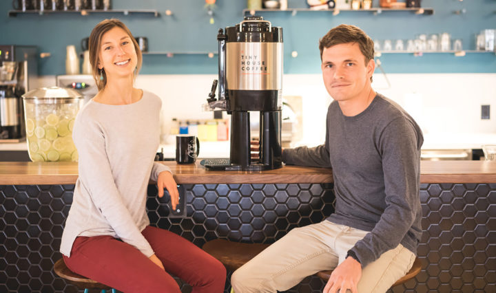 Blake Thomas and business partner Helen Shafer in coffee shop
