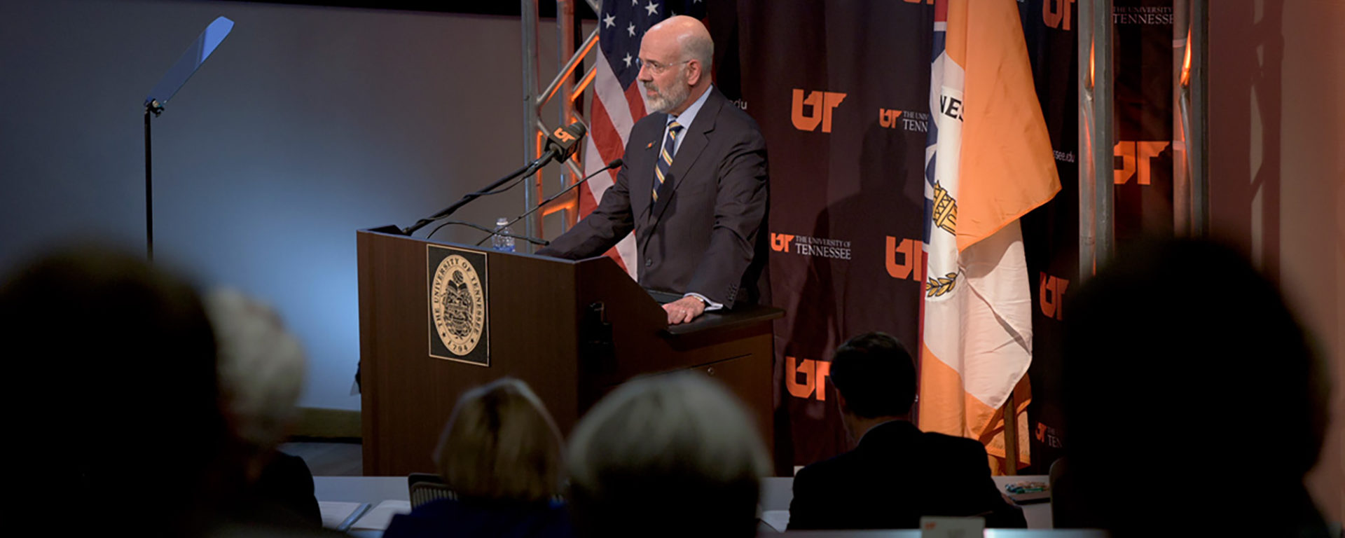 UT President Joe DiPietro onstage during the State of the University event