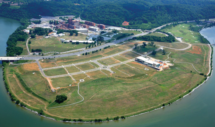 Aerial view of Cherokee farm on the Tennessee River bend