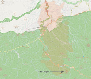 Map of the area impacted by the Smoky Mountain Wildfires