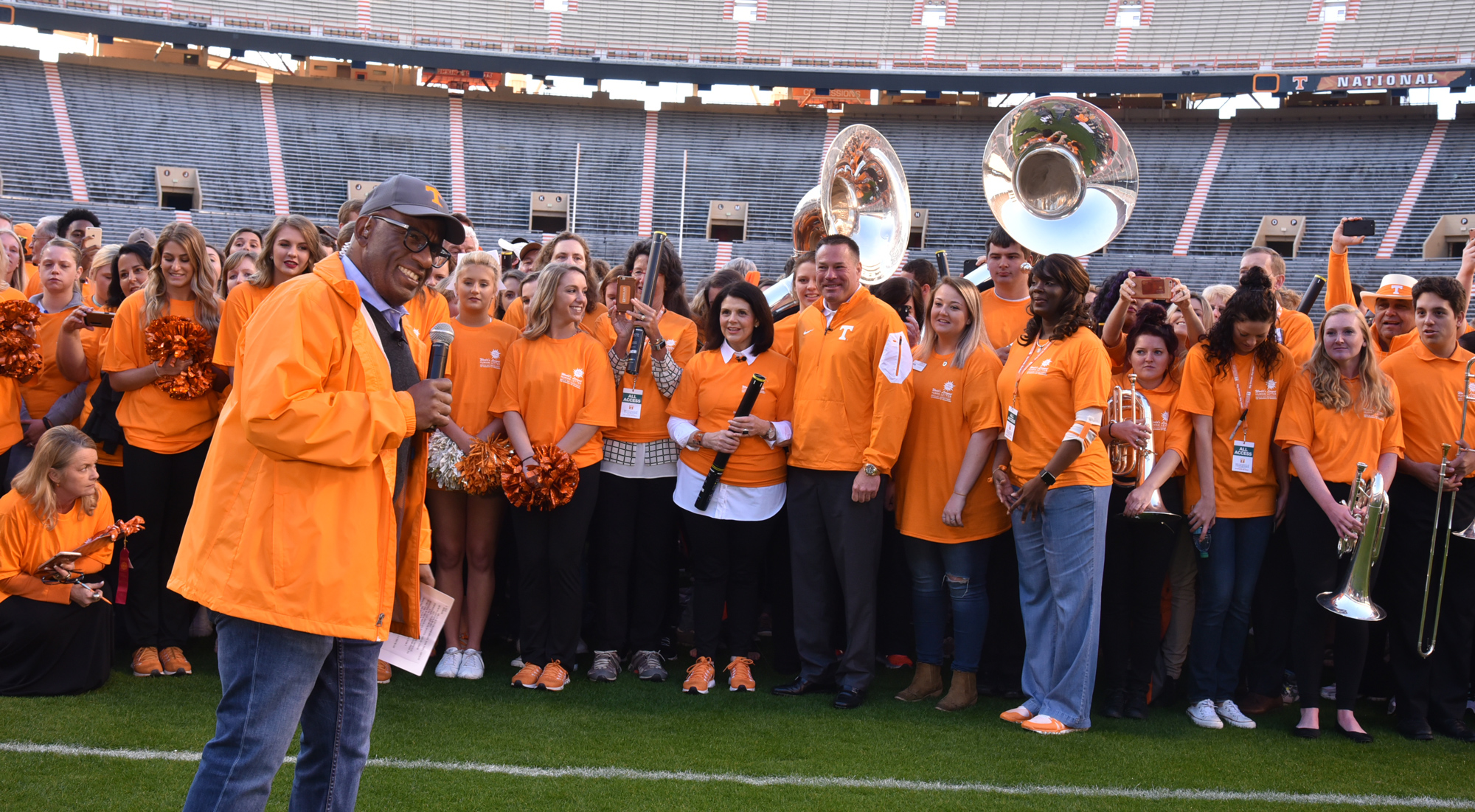 Al Roker hosts the Today Show at Neyland Stadium during a world recordbreaking event on March 29, 2017.