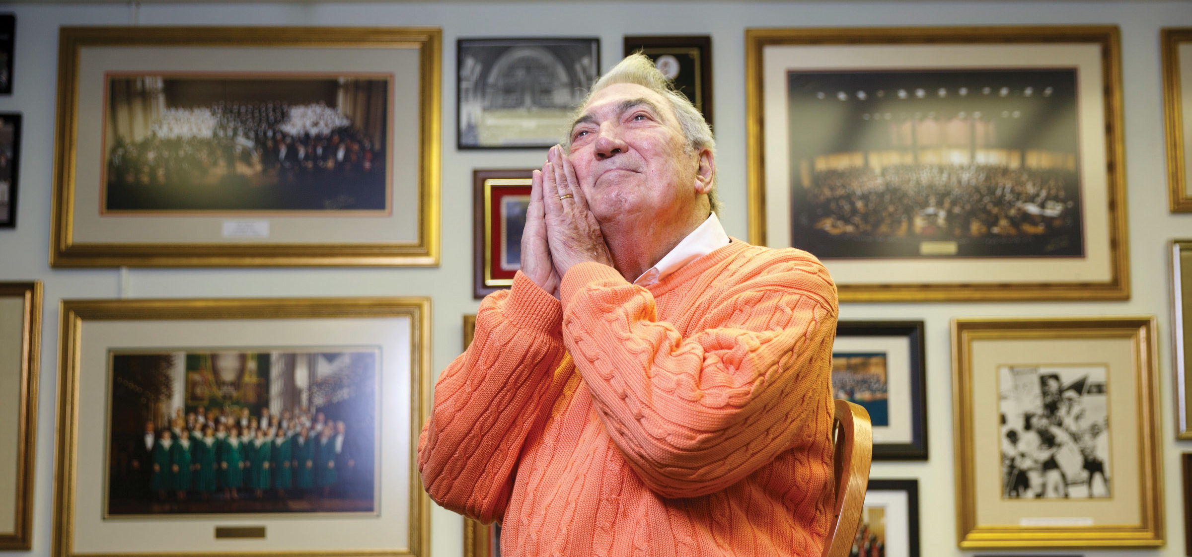 Glenn Draper in his office with memories of his career as a choral director in 2016.