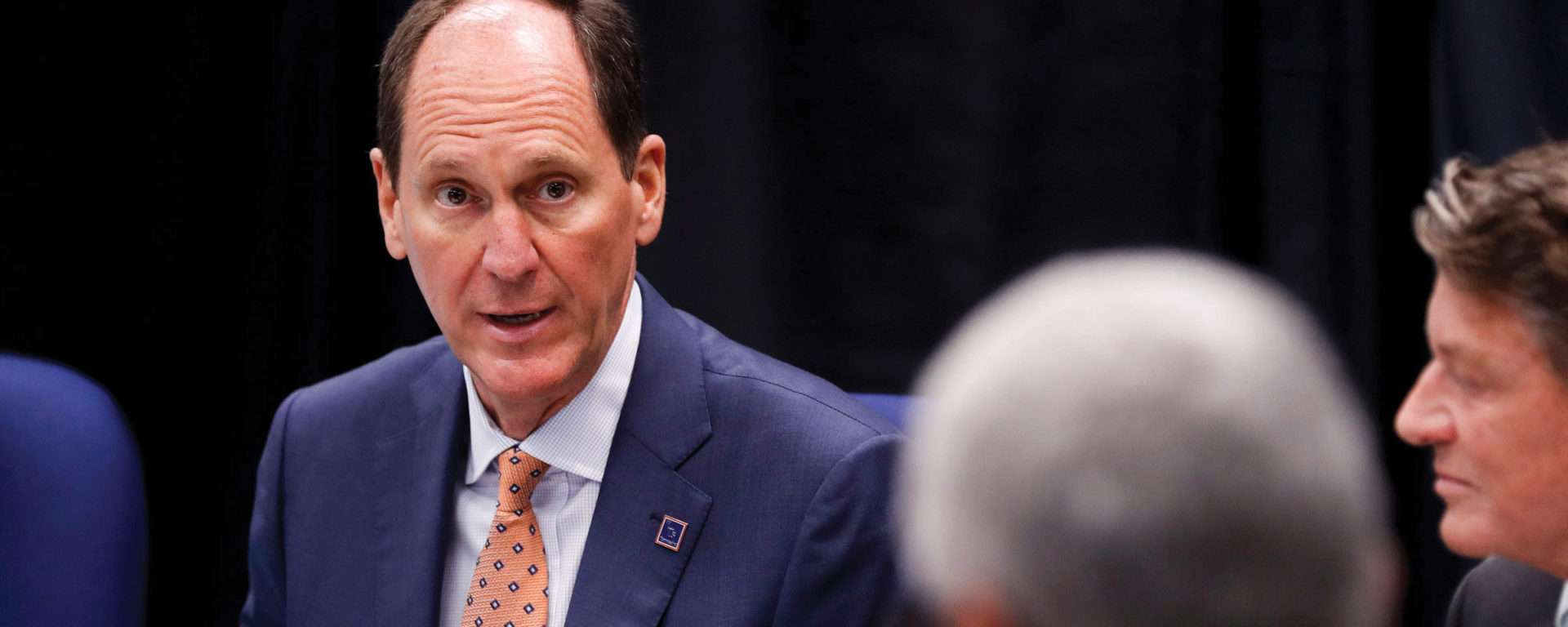 UT Board of Trustees Chair John Compton discusses an issue during the annual meeting.