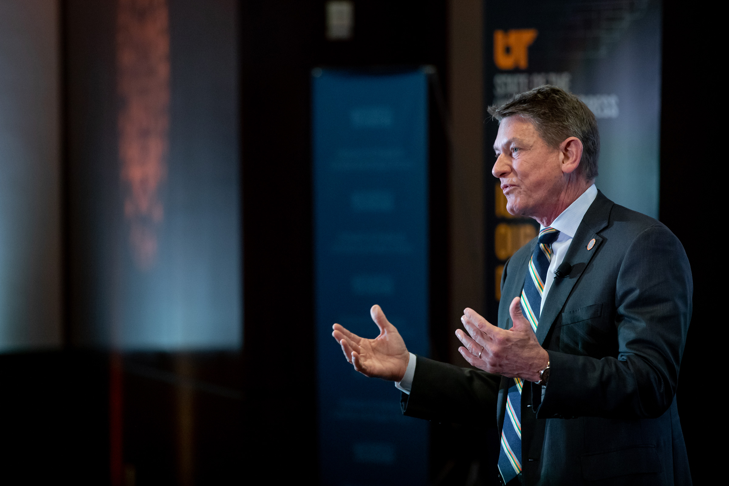 Randy Boyd delivers the State of UT address on stage