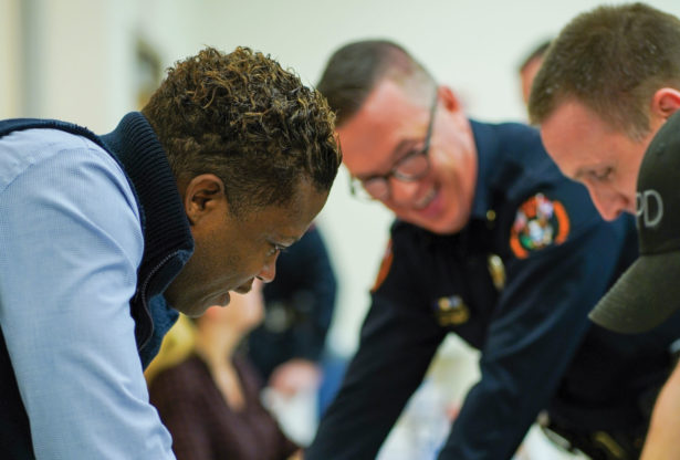 Police officers complete a training exercise