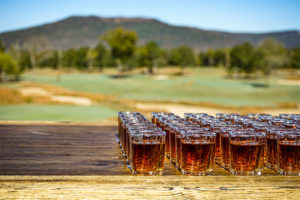 Samples of Sweetens Cove bourbon at Sweetens Cove golf course.