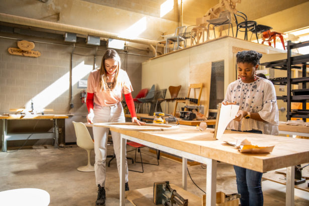 UT Knoxville students work on creating furniture in the Art and Architecture Building. Photo by Steven Bridges