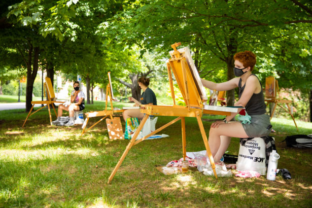 UT Knoxville students take part in an outside painting class around the Humanities/Art & Architecture Quad. Photo by Steven Bridges