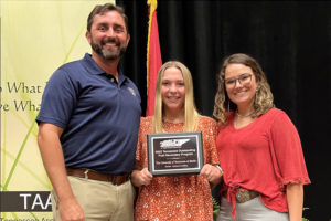 From left, William Bird, associate professor of agricultural education; Samantha Essex, a senior agricultural education major and Emma Corson, a senior agricultural education major
