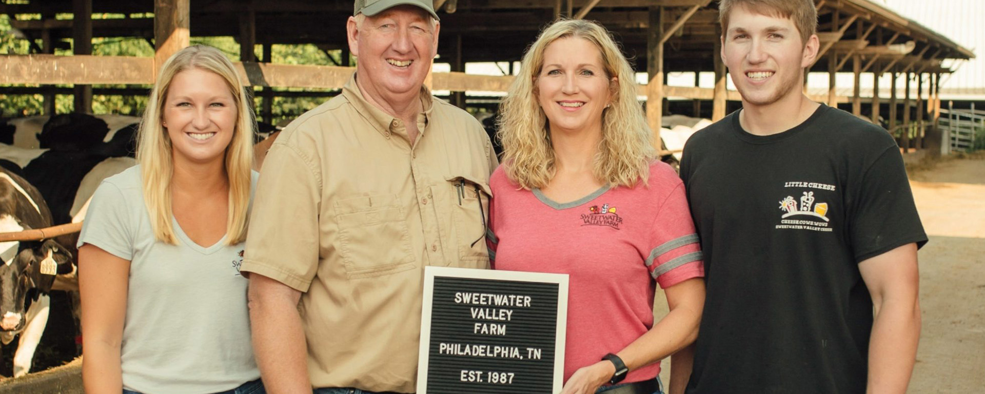 A third-generation dairy farmer, John Harrison of Sweetwater Valley Farm in Philadelphia, Tennessee, has been named the Tennessee Farmer of the year by UT Extension. Harrison is shown here with some of his family who help on the farm. Left to right: daughter Mary Lyndal; Harrison; his wife, Celia; and son Charles. Photo Courtesy Sweetwater Valley Farm