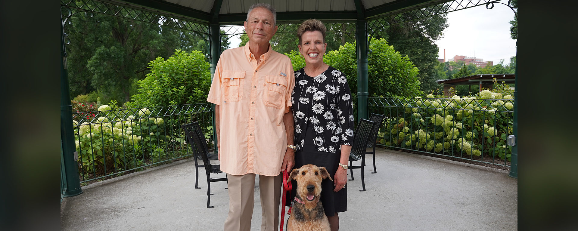 Interim UTS Chancellor Linda Martin and her husband, Ken Huff, and their dog, Jake.