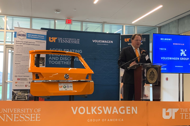 Oliver Schauerte, Volkswagen Group research head of materials and manufacturing processes, at the announcement of the VW Innovation Hub at the Research Park in Knoxville. 