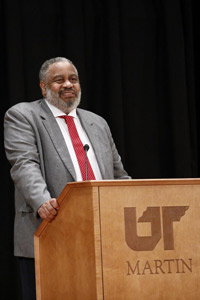 Anthony Ray Hinton speaks to a crowd gathered as part of UT Martin’s 23rd annual Civil Rights Conference. Hinton spent 30 years on death row for a crime he did not commit.