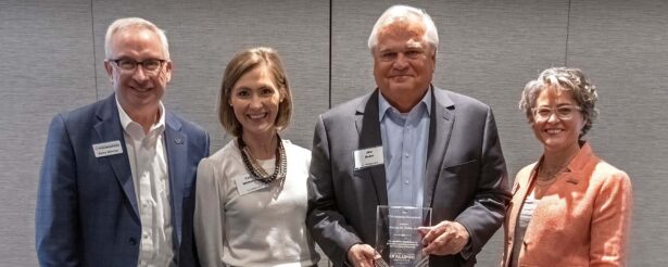 Kerry Witcher, Carey Whitworth and Lee Ann Adams present Jim Duke the UTAA Outstanding Advocate Award.