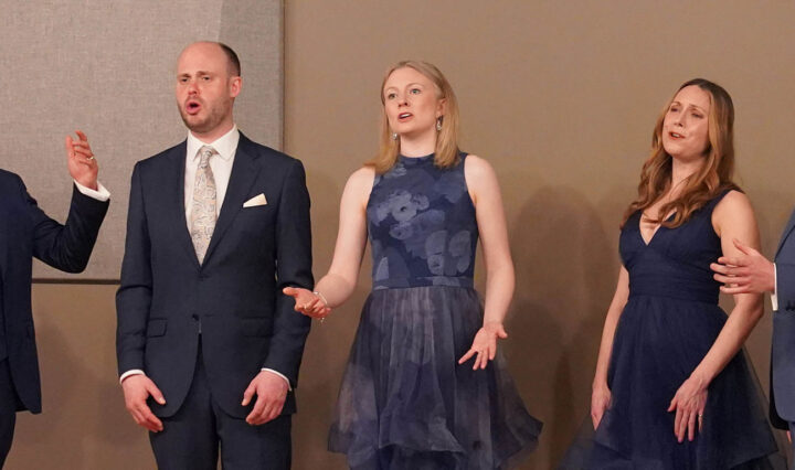 Five members of the a cappella vocal group 'Apollo5' give a performance at UT Southern.