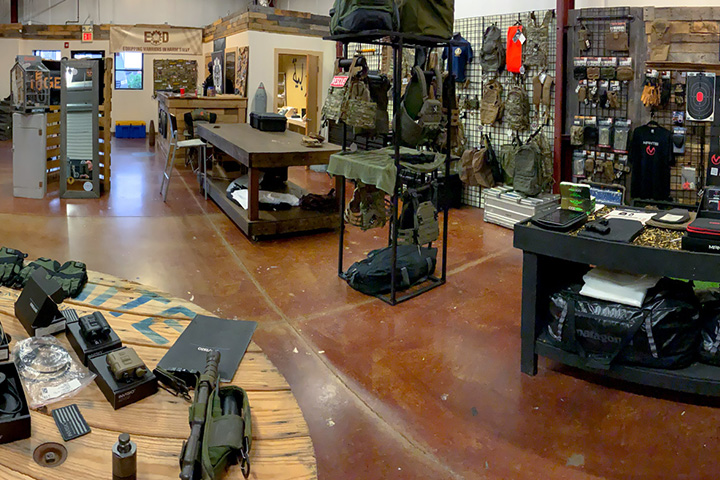 Interior store displays with military gear sold by EOD Gear.