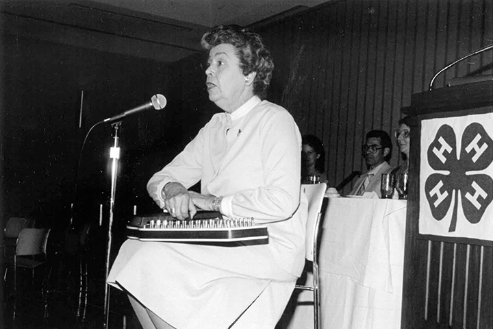 Aaltje VanDenburg of the UT Martin Home Economics Department performed on autoharp at the 4-H Roundup in 1979.