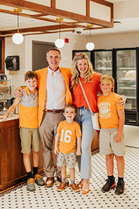 Brian and Jennifer Winbigler with their sons, from left, Max, Ayers and Wyatt at The Creamery on UT Knoxville's campus.