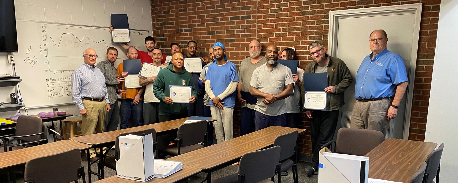 CIS Training Consultant Keith Groves, far right, led some of the manufacturing skills training in the Dyer County jail.