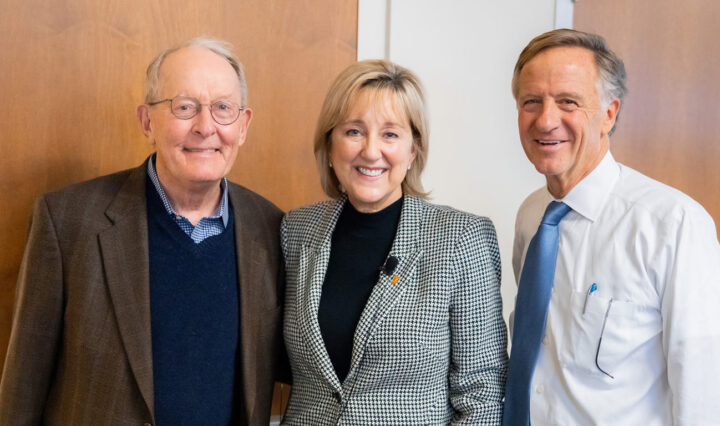 Former Sen. Lamar Alexander, left, joined UT Knoxville Chancellor Donde Plowman and former Tennessee Gov. Bill Haslam, who teamed up to teach an undergraduate honors course on leading with courage—the first course to be offered through the university’s new Institute of American Civics.
