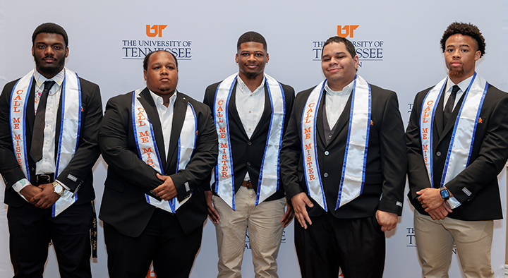 UT Martin graduated its first class of Call Me MiSTER students in May 2023. From the left, Lathon Ross, Logan Davis, Tydarius Blackwell, Justyn "Jax" Johnson and Jonathan Utley.