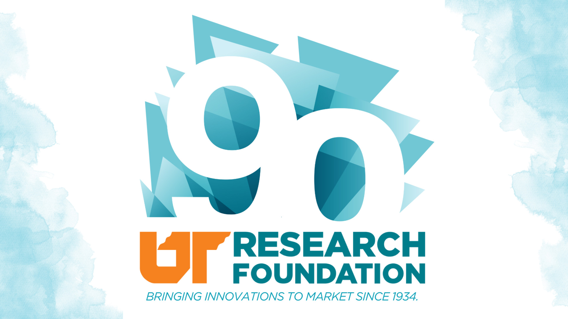 Graphic illustration celebrating 90 years of innovation at the UT Research Foundation.