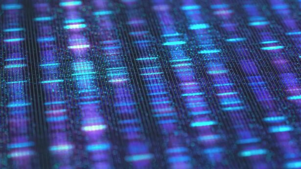 An abstract display of blue lights representing DNA sequencing.