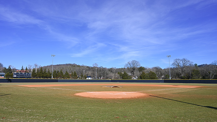 The outfield of a baseball stadium.