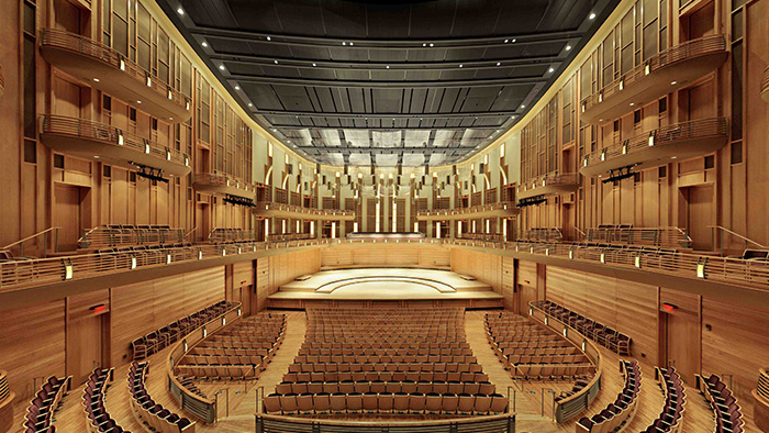 A wide angle, interior image of the Music Center at Strathmore performance hall in Washington, D.C.