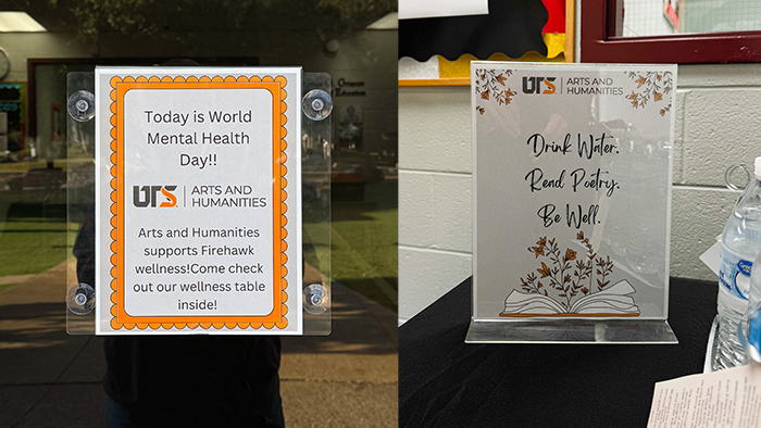 Two signs for the UTS Hydration for the Soul event.