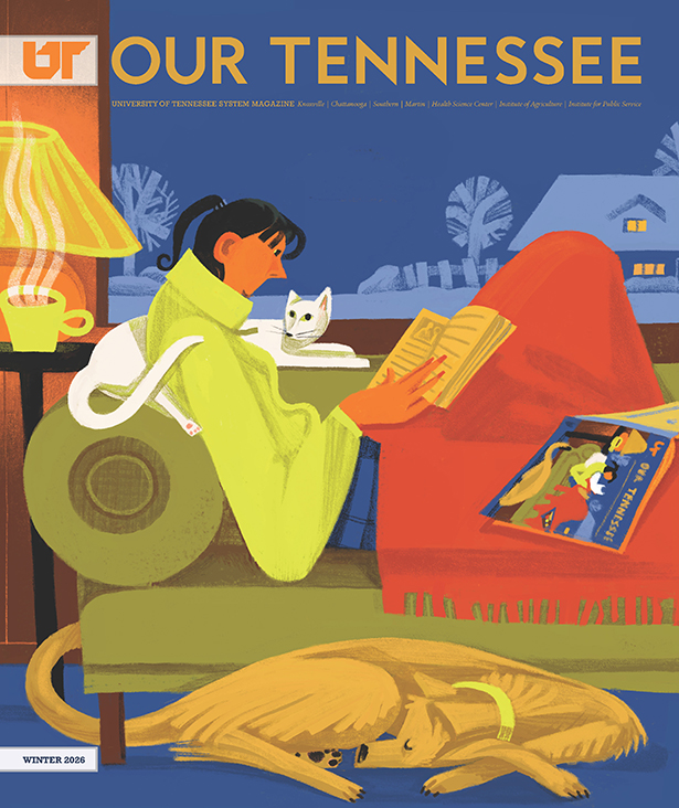 Illustration of a woman sitting and reading books.