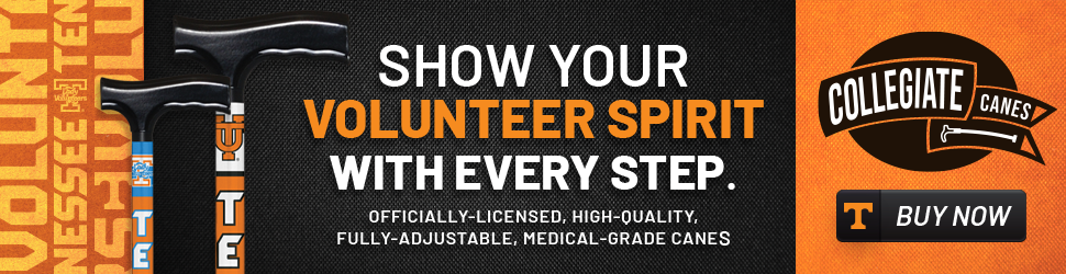 Collegiate Canes ad for UT Vol themed walking canes.