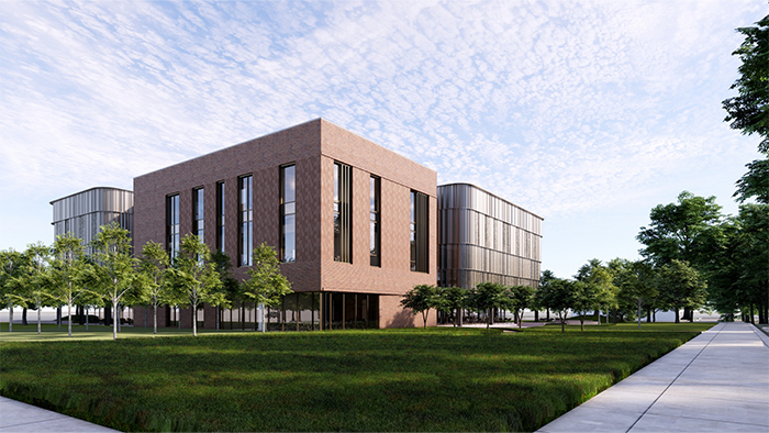Rendered illustration of a new campus building.